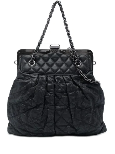 Pre-owned Chanel 2010-2011 Quilted Iridescent Calfskin Chic Quilt Frame Satchel In Black