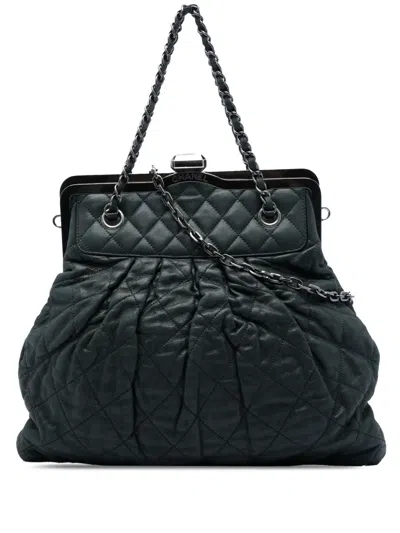 Pre-owned Chanel 2010-2011 Quilted Iridescent Calfskin Chic Quilt Frame Satchel In Black