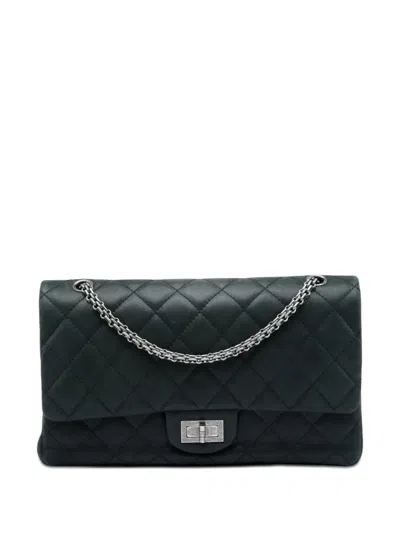Pre-owned Chanel 2010-2011 Quilted Iridescent Lambskin Reissue 2.55 Bijoux Chain Double Flap 227 Shoulder Bag In Black