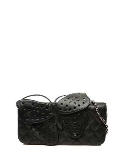 Pre-owned Chanel 2010-2011 Quilted Lambskin Butterfly Clutch With Chain Crossbody Bag In Black