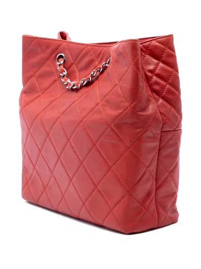 Pre-owned Chanel 2010-2011 Quilted Lambskin In The Business North South Tote Bag In Red