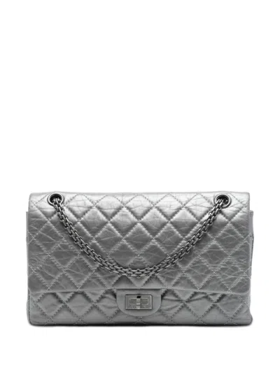 Pre-owned Chanel 2010-2011 Quilted Metallic Aged Calfskin Reissue 2.55 Double Flap 226 Shoulder Bag In Silver