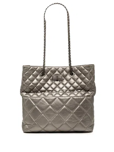 Pre-owned Chanel 2010-2011 Quilted Metallic Aged Calfskin Reissue 2.55 Tote Bag In Gray