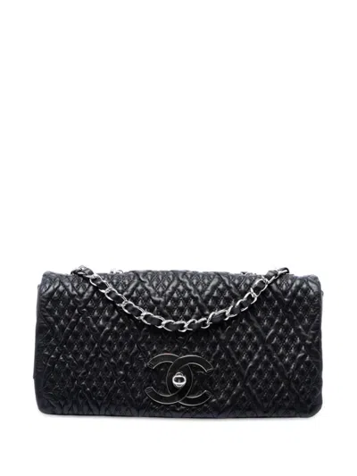 Pre-owned Chanel 2010-2011 Small Cc Quilted Lambskin Astrakhan Flap Shoulder Bag In Black