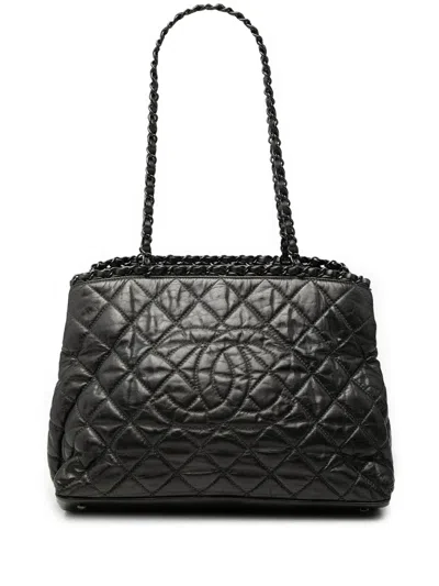 Pre-owned Chanel 2010-2011 Small Quilted Calfskin Chain Me Tote Bag In Black