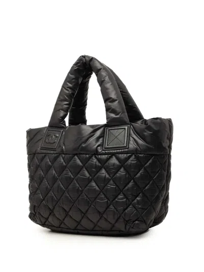 Pre-owned Chanel 2010-2011 Small Quilted Nylon Coco Cocoon Tote Bag In Black