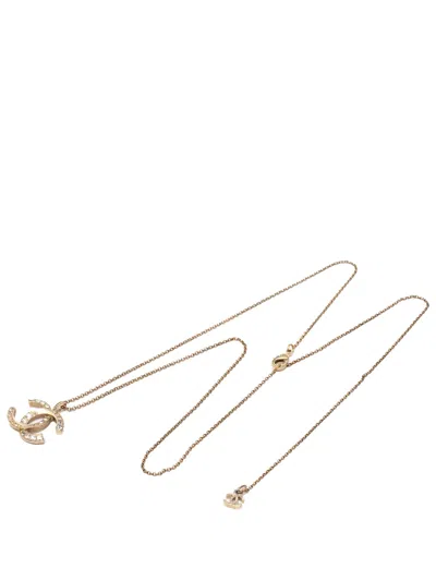 Pre-owned Chanel 2010-2019 Gold Plated Cc Crystal Pendant Necklace Costume Necklace