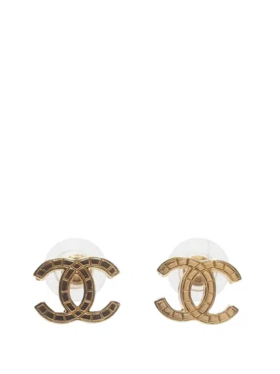 Pre-owned Chanel 2010-2025 Cc Gold Plated Push Back Earrings Costume Earrings