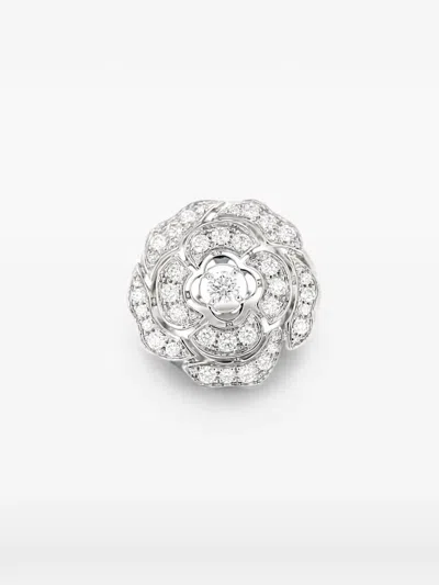Pre-owned Chanel 2010s Bouton De Camélia Diamond Ring In Silver