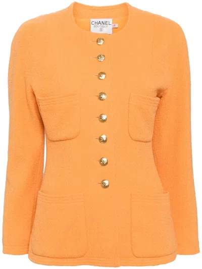 Pre-owned Chanel 2010s Button-up Tweed Jacket In Orange