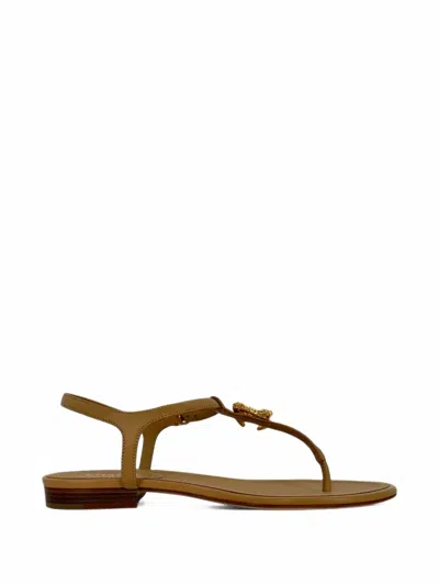Pre-owned Chanel 2010s Cc Logo T-strap Sandals In Brown