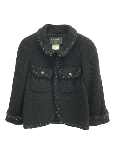 Pre-owned Chanel 2010s Chain-detail Tweed Jacket In Black