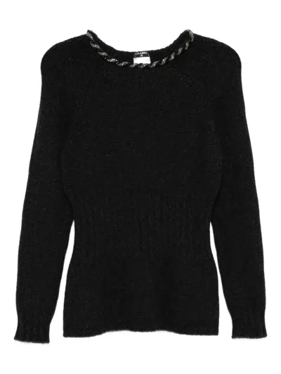 Pre-owned Chanel 2010s Chain-trim Sweater In Gray