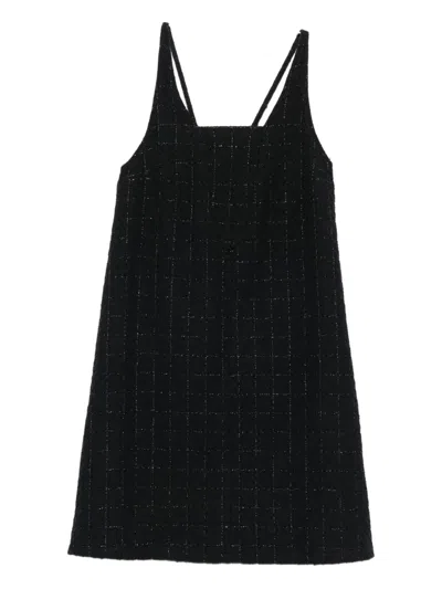 Pre-owned Chanel 2010s Checked Tweed Mini Dress In Black