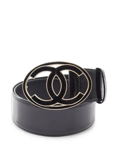 Pre-owned Chanel 2010s Coco Mark Patent Calf Leather Belt In Black