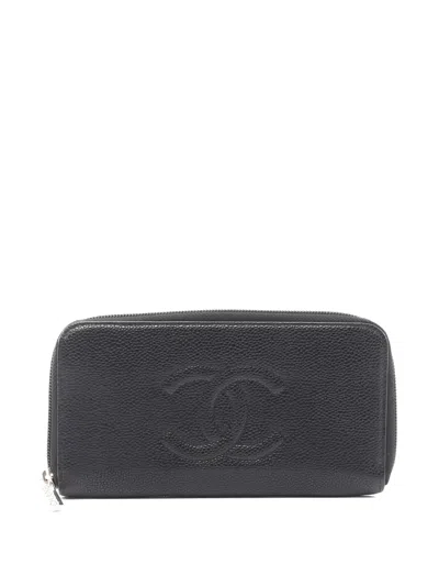Pre-owned Chanel 2010s Coco Mark Zip Wallet In Black