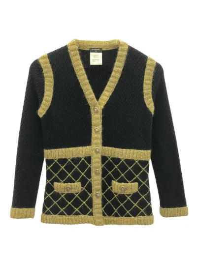 Pre-owned Chanel 2010s Diamond-pattern Ribbed Cardigan In Black