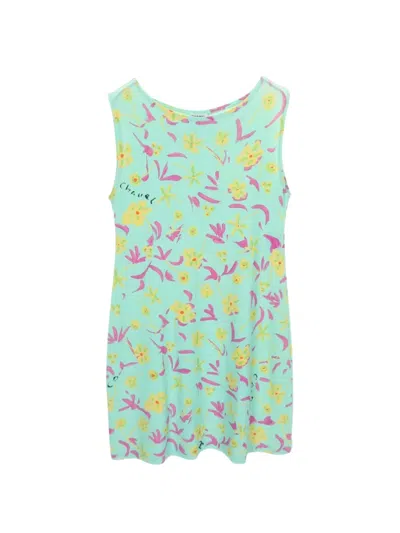 Pre-owned Chanel 2010s Floral-print Sleeveless Mini Dress In Blue