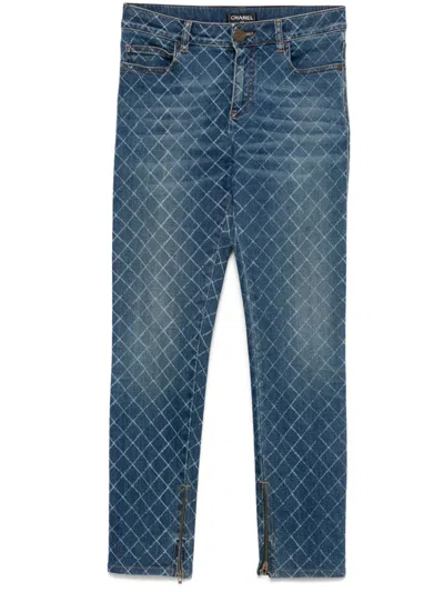 Pre-owned Chanel 2010s Geometric-pattern Jeans In Blue