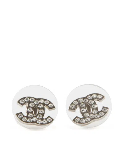 Pre-owned Chanel 2010s Interlocking Cc Stud Earrings In Silver