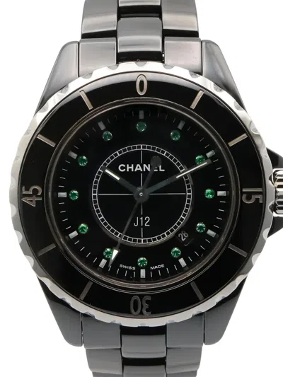 Pre-owned Chanel 2010s J12 10th Anniversary 33mm Watch In Black