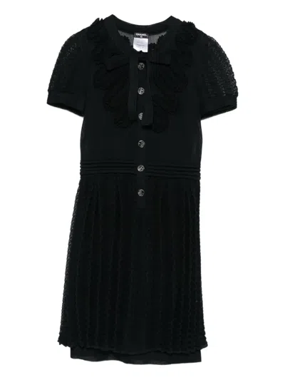 Pre-owned Chanel 2010s Knit Pleated Dress In Black
