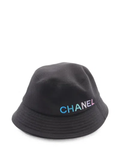 Pre-owned Chanel 2010s Logo-embroidered Bucket Hat In Black