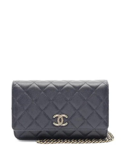 Pre-owned Chanel 2010s Matelassé Chain Wallet In Blue