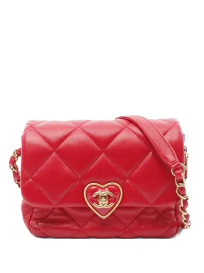 Pre-owned Chanel 2010s Matelassé Heart Lock Shoulder Bag In Red