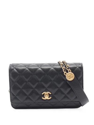 Pre-owned Chanel 2010s Matelassé Wallet On Chain Bag In Black