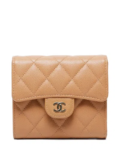 Pre-owned Chanel 2010s Quilted Leather Wallet In Brown