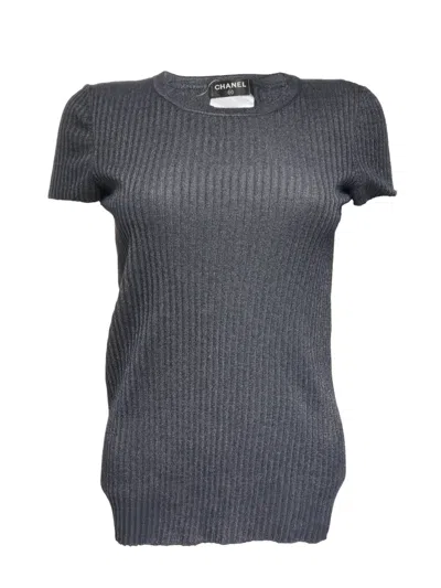 Pre-owned Chanel 2010s Ribbed-knit T-shirt In Gray