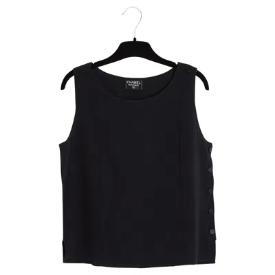Pre-owned Chanel 2010s Top Crepe Laine Marine Fr40 Navy Wool Crepe Blouse Tank Uk12 Us10 In Blue