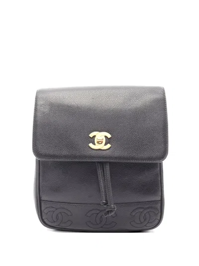 Pre-owned Chanel 2010s Triple Coco Mark Backpack In Black