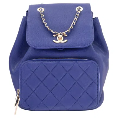 Pre-owned Chanel 2010s Women's Business Affinity Backpack In Blue Caviar Leather