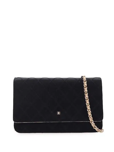 Pre-owned Chanel 2011 Bicolor Satin Diamond Stitch Wallet On Chain Crossbody Bag