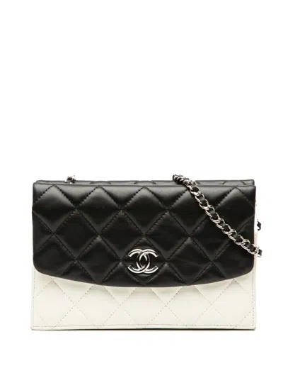 Pre-owned Chanel 2011 Cc Bicolor Quilted Lambskin Double Sided Wallet On Chain Crossbody Bag In Black