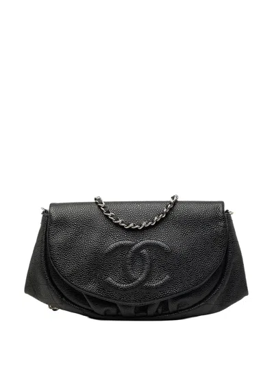 Pre-owned Chanel 2011 Cc Caviar Half Moon Wallet On Chain Crossbody Bag In Black