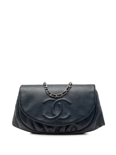 Pre-owned Chanel 2011 Cc Caviar Half Moon Wallet On Chain Crossbody Bag In Blue