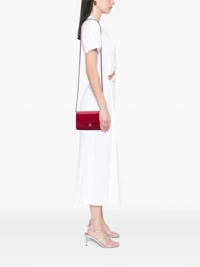 Pre-owned Chanel 2011 Cc Caviar Sevruga Wallet On Chain Crossbody Bag In Red