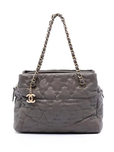 Pre-owned Chanel 2011 Cc Caviar Wild Stitch Tote Bag In Brown