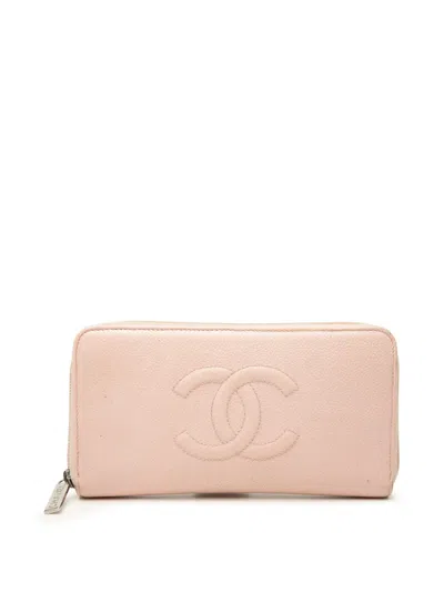 Pre-owned Chanel 2011 Cc Caviar Zip Around Wallet Long Wallets In Pink