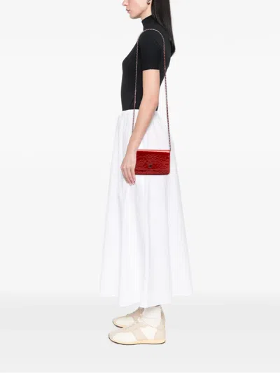 Pre-owned Chanel 2011 Cc Embossed Patent Camellia Wallet On Chain Crossbody Bag In Red