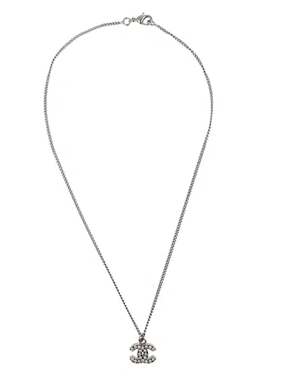 Pre-owned Chanel 2011 Cc Pendant Necklace In Silver