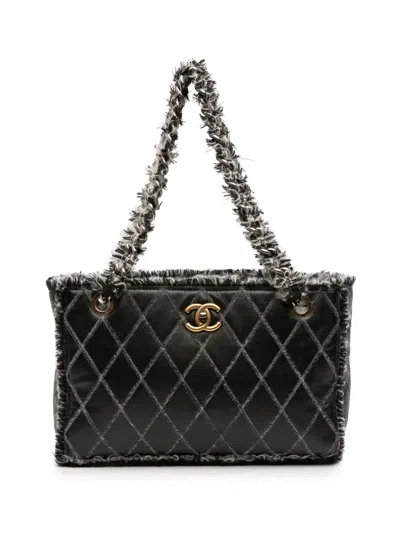 Pre-owned Chanel 2011 Cc Quilted Calfskin Tweedy Shopping Tote Bag In Black