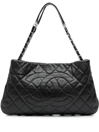 Pre-owned Chanel 2011 Cc Quilted Caviar Expandable Tote Bag In Black