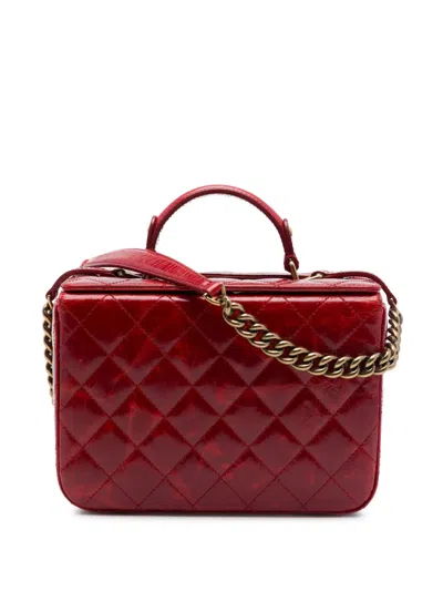 Pre-owned Chanel 2011 Cc Quilted Glazed Calfskin Rita Vanity Case Satchel In Red