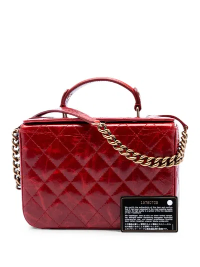 Pre-owned Chanel 2011 Cc Quilted Glazed Calfskin Vanity Case Satchel In Red