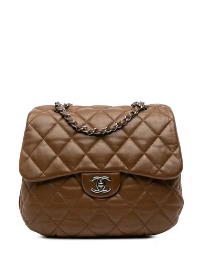 Pre-owned Chanel 2011 Cc Quilted Lambskin 3 Flap Shoulder Bag In Brown