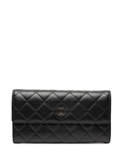 Pre-owned Chanel 2011 Cc Quilted Lambskin Wallet Long Wallets In Black